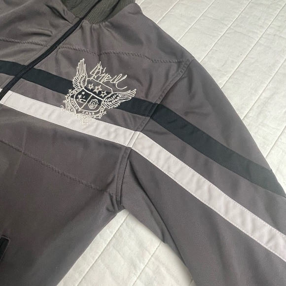 Y2K O’Neill Taupe Track Jacket Zip-Up Striped Logo Size S 2000s - Picture 11 of 12